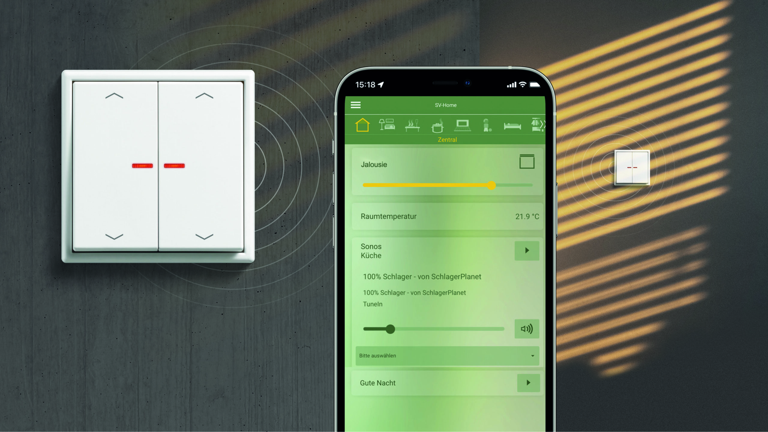 Jung KNX RF Taster und Smartphone