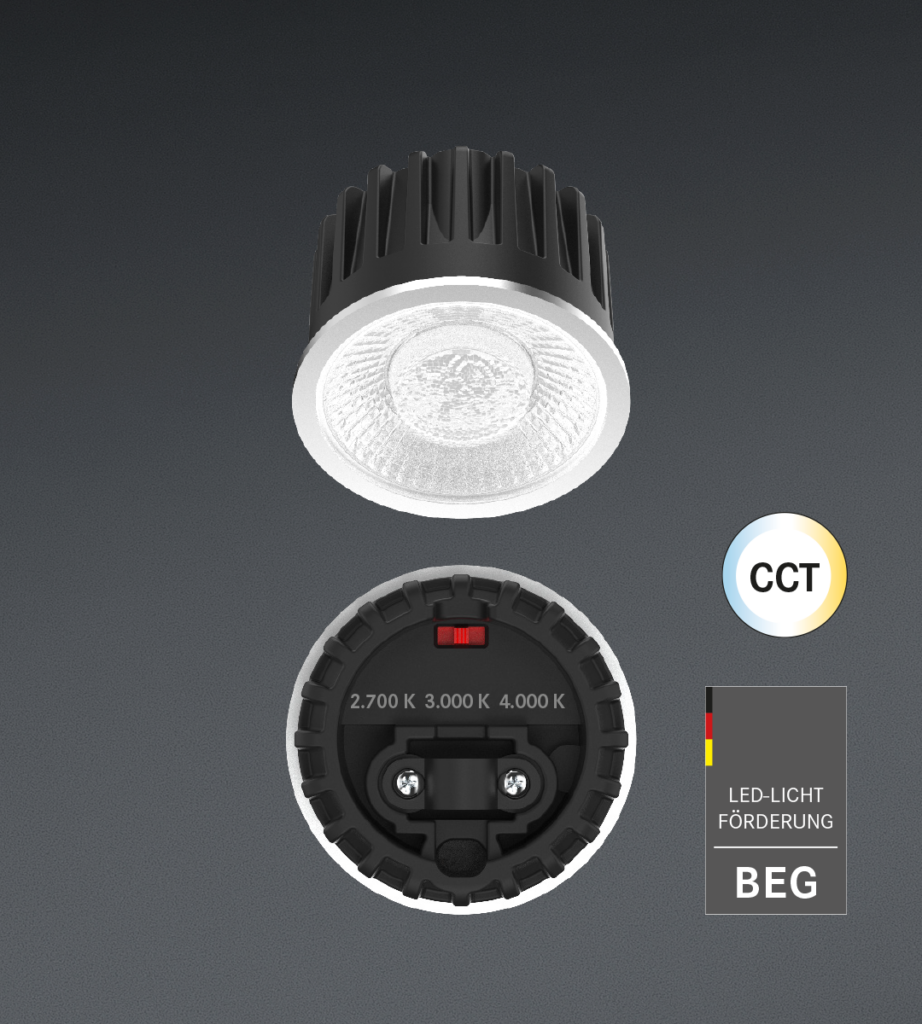 Der neue LED-Einsatz Roti mit integriertem CCT-Switch.